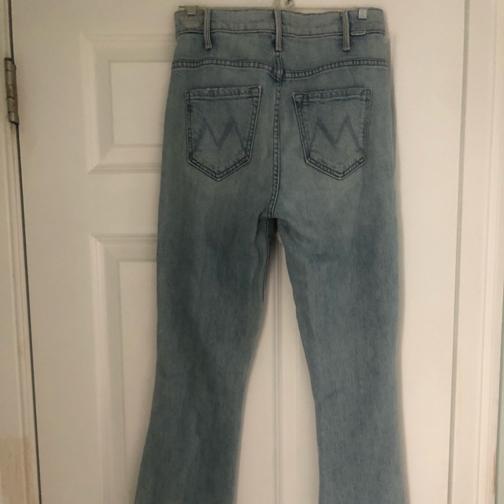 Mother Denim Light Wash Flare Fray Hem Jeans